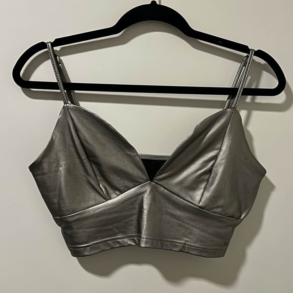 Silver Metallic Crop Top